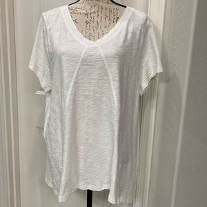Escape - Extraordinary, White V-Neck, Flowing, Women's T-Shirt  XXL (Size 20)